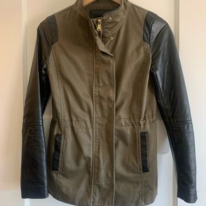 H&M army green jacket: cotton,faux leather sleeves